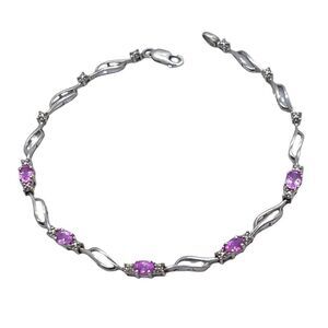 10k White Gold & Pink Sapphire Bracelet with Diamond Illusions 7”